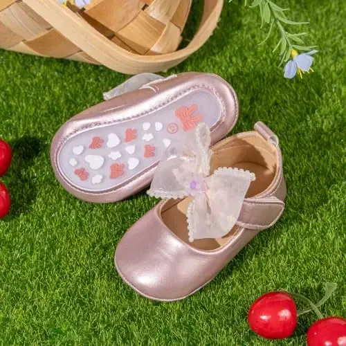 Miamooi Infant Baby Girls Wedding Dress Shoes Bow Ballet Princess Mary Jane Flats Toddler First Walkers Sneaker Newborn Crib Baptism Shoes - 4
