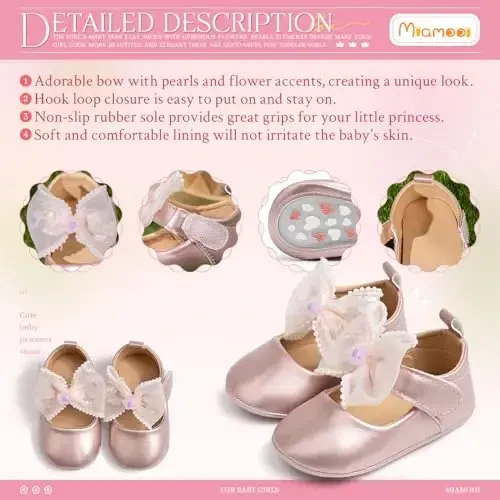 Miamooi Infant Baby Girls Wedding Dress Shoes Bow Ballet Princess Mary Jane Flats Toddler First Walkers Sneaker Newborn Crib Baptism Shoes - 5
