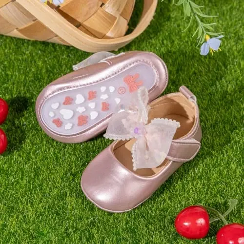 Miamooi Infant Baby Girls Wedding Dress Shoes Bow Ballet Princess Mary Jane Flats Toddler First Walkers Sneaker Newborn Crib Baptism Shoes - 4