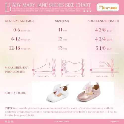 Miamooi Infant Baby Girls Wedding Dress Shoes Bow Ballet Princess Mary Jane Flats Toddler First Walkers Sneaker Newborn Crib Baptism Shoes - 6