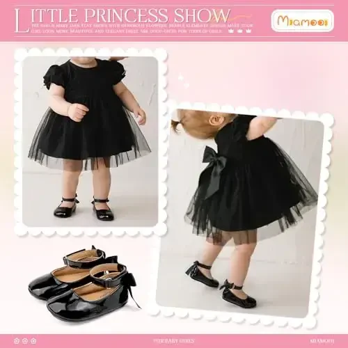 Miamooi Infant Baby Girls Wedding Dress Shoes Bow Ballet Princess Mary Jane Flats Toddler First Walkers Sneaker Newborn Crib Baptism Shoes - 3