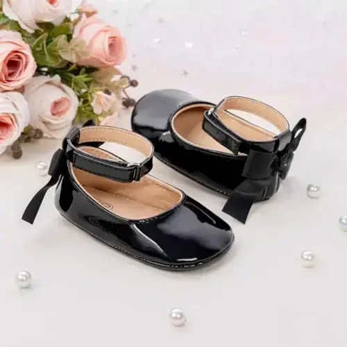 Miamooi Infant Baby Girls Wedding Dress Shoes Bow Ballet Princess Mary Jane Flats Toddler First Walkers Sneaker Newborn Crib Baptism Shoes - 4