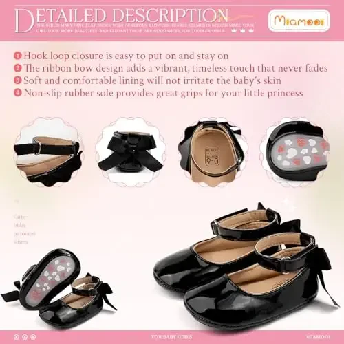 Miamooi Infant Baby Girls Wedding Dress Shoes Bow Ballet Princess Mary Jane Flats Toddler First Walkers Sneaker Newborn Crib Baptism Shoes - 5