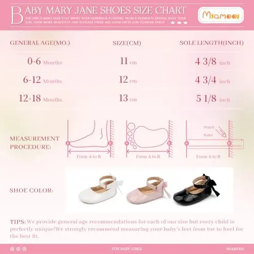 Miamooi Infant Baby Girls Wedding Dress Shoes Bow Ballet Princess Mary Jane Flats Toddler First Walkers Sneaker Newborn Crib Baptism Shoes - 6