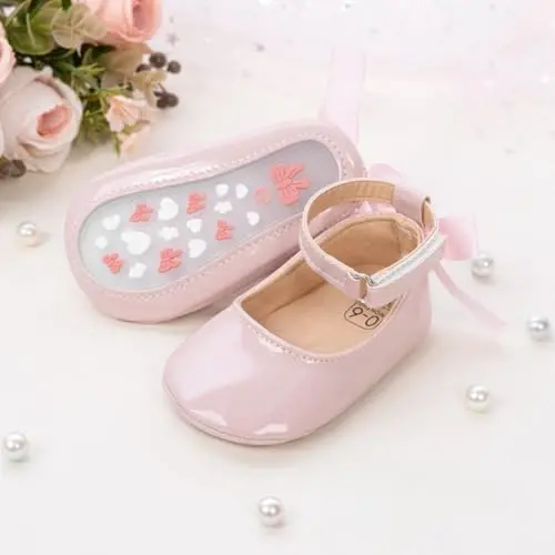 Miamooi Infant Baby Girls Wedding Dress Shoes Bow Ballet Princess Mary Jane Flats Toddler First Walkers Sneaker Newborn Crib Baptism Shoes - 4