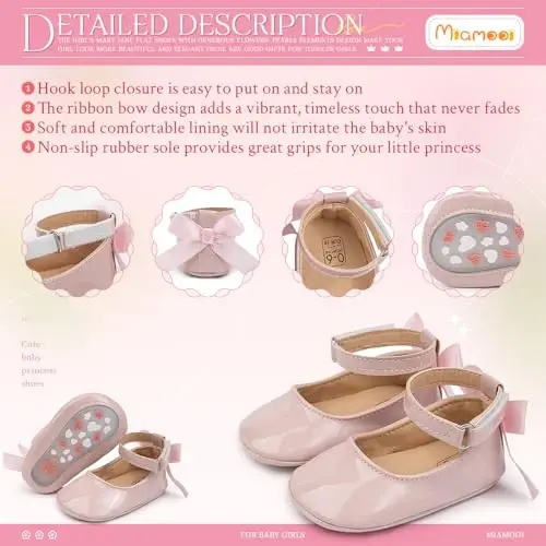 Miamooi Infant Baby Girls Wedding Dress Shoes Bow Ballet Princess Mary Jane Flats Toddler First Walkers Sneaker Newborn Crib Baptism Shoes - 5