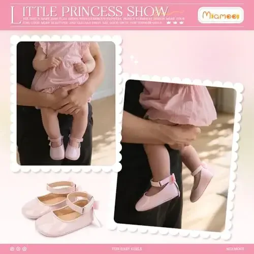Miamooi Infant Baby Girls Wedding Dress Shoes Bow Ballet Princess Mary Jane Flats Toddler First Walkers Sneaker Newborn Crib Baptism Shoes - 3