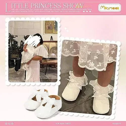 Miamooi Infant Baby Girls Wedding Dress Shoes Bow Ballet Princess Mary Jane Flats Toddler First Walkers Sneaker Newborn Crib Baptism Shoes - 2