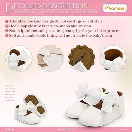 Miamooi Infant Baby Girls Wedding Dress Shoes Bow Ballet Princess Mary Jane Flats Toddler First Walkers Sneaker Newborn Crib Baptism Shoes - 5