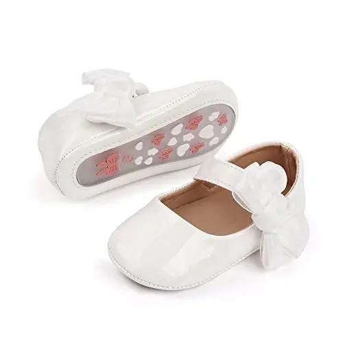 Miamooi Infant Baby Girls Wedding Dress Shoes Bow Ballet Princess Mary Jane Flats Toddler First Walkers Sneaker Newborn Crib Baptism Shoes - 1