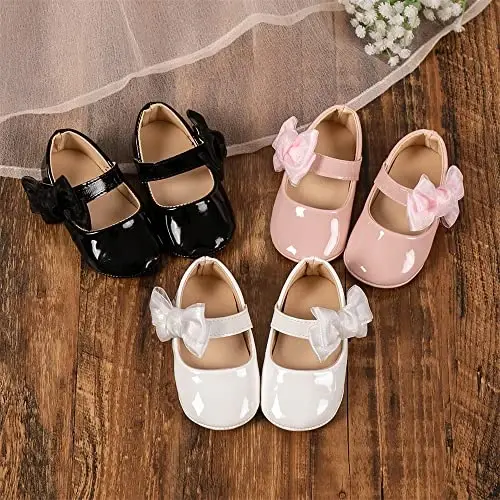Miamooi Infant Baby Girls Wedding Dress Shoes Bow Ballet Princess Mary Jane Flats Toddler First Walkers Sneaker Newborn Crib Baptism Shoes - 2
