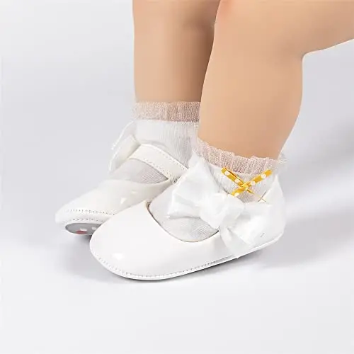 Miamooi Infant Baby Girls Wedding Dress Shoes Bow Ballet Princess Mary Jane Flats Toddler First Walkers Sneaker Newborn Crib Baptism Shoes - 3