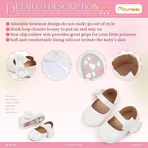 Miamooi Infant Baby Girls Wedding Dress Shoes Bow Ballet Princess Mary Jane Flats Toddler First Walkers Sneaker Newborn Crib Baptism Shoes - 5