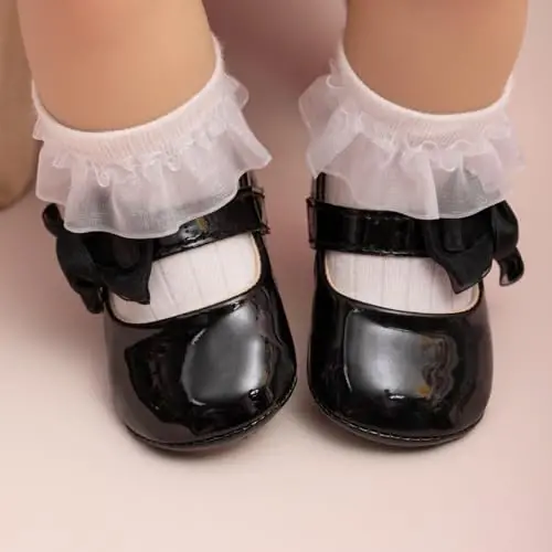 Miamooi Infant Baby Girls Wedding Dress Shoes Bow Ballet Princess Mary Jane Flats Toddler First Walkers Sneaker Newborn Crib Baptism Shoes - 5