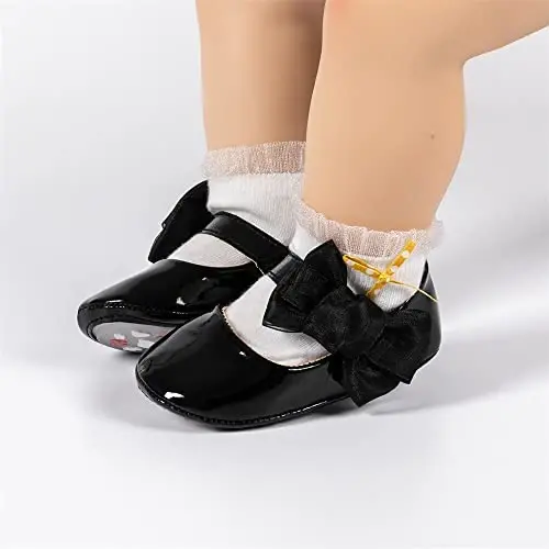 Miamooi Infant Baby Girls Wedding Dress Shoes Bow Ballet Princess Mary Jane Flats Toddler First Walkers Sneaker Newborn Crib Baptism Shoes - 2