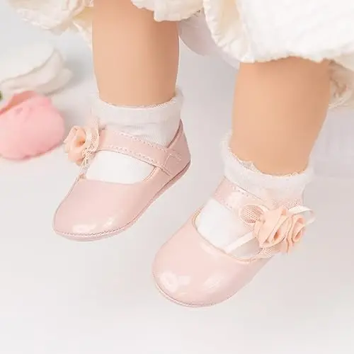 Miamooi Infant Baby Girls Wedding Dress Shoes Bow Ballet Princess Mary Jane Flats Toddler First Walkers Sneaker Newborn Crib Baptism Shoes - 2