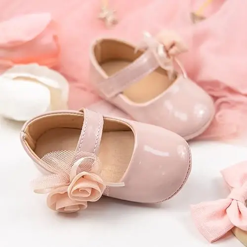 Miamooi Infant Baby Girls Wedding Dress Shoes Bow Ballet Princess Mary Jane Flats Toddler First Walkers Sneaker Newborn Crib Baptism Shoes - 3