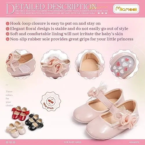 Miamooi Infant Baby Girls Wedding Dress Shoes Bow Ballet Princess Mary Jane Flats Toddler First Walkers Sneaker Newborn Crib Baptism Shoes - 5
