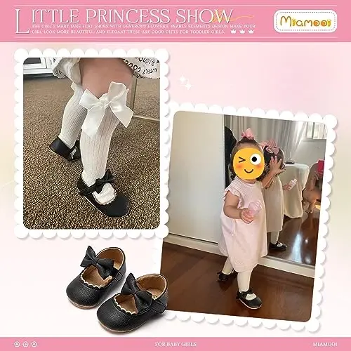 Miamooi Infant Baby Girls Wedding Dress Shoes Bow Ballet Princess Mary Jane Flats Toddler First Walkers Sneaker Newborn Crib Baptism Shoes - 4