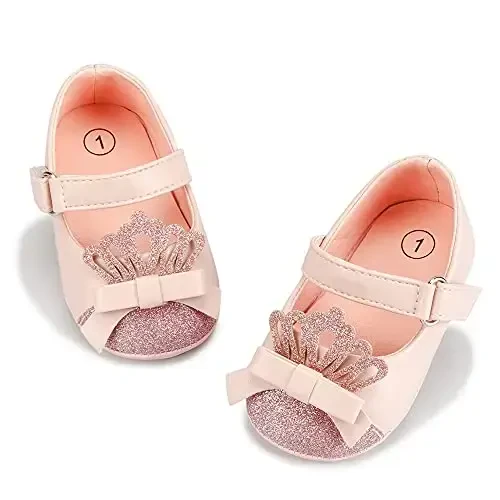 Miamooi Infant Baby Girls Wedding Dress Shoes Bow Ballet Princess Mary Jane Flats Toddler First Walkers Sneaker Newborn Crib Baptism Shoes - 4