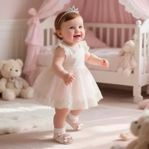Miamooi Infant Baby Girls Wedding Dress Shoes Bow Ballet Princess Mary Jane Flats Toddler First Walkers Sneaker Newborn Crib Baptism Shoes - 1