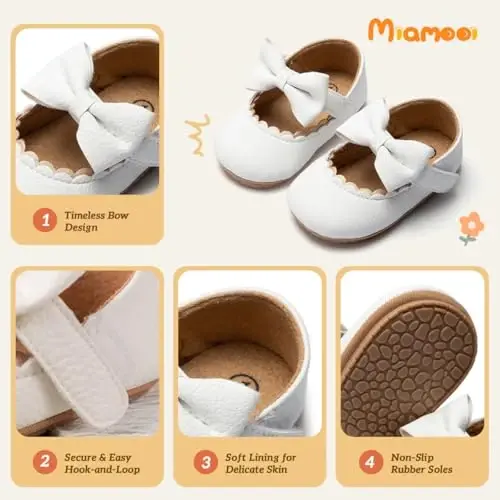 Miamooi Infant Baby Girls Wedding Dress Shoes Bow Ballet Princess Mary Jane Flats Toddler First Walkers Sneaker Newborn Crib Baptism Shoes - 1