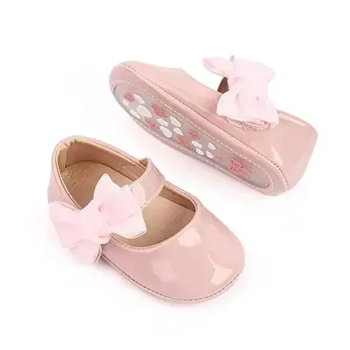 Miamooi Infant Baby Girls Wedding Dress Shoes Bow Ballet Princess Mary Jane Flats Toddler First Walkers Sneaker Newborn Crib Baptism Shoes 