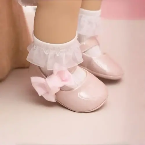 Miamooi Infant Baby Girls Wedding Dress Shoes Bow Ballet Princess Mary Jane Flats Toddler First Walkers Sneaker Newborn Crib Baptism Shoes - 4