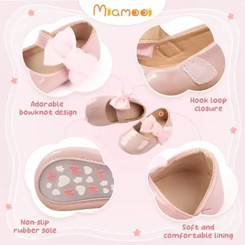 Miamooi Infant Baby Girls Wedding Dress Shoes Bow Ballet Princess Mary Jane Flats Toddler First Walkers Sneaker Newborn Crib Baptism Shoes - 2