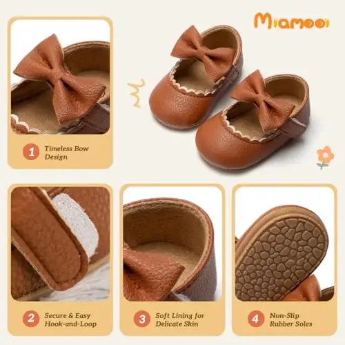Miamooi Infant Baby Girls Mary Jane Shoes Bow Ballet Flats First Walkers - 5