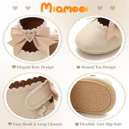 Miamooi Infant Baby Girls Mary Jane Shoes Bow Ballet Flats First Walkers - 4