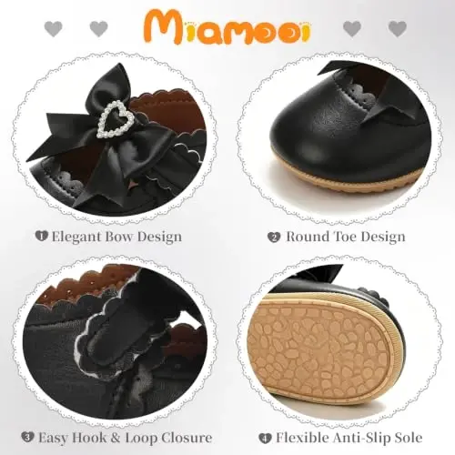 Miamooi Infant Baby Girls Mary Jane Shoes Bow Ballet Flats First Walkers - 4