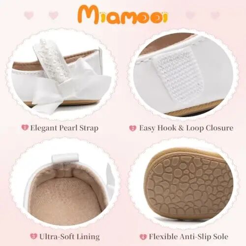Miamooi Infant Baby Girls Mary Jane Shoes Bow Ballet Flats First Walkers - 4