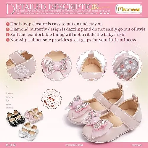 Miamooi Infant Baby Girls To'y Ko'ylagi Poyabzallari Kamon Balet Princess Mary Jane Flats Kichkintoy Birinchi Yuruvchilar Sneaker Yangi tug'ilgan Chaqaloq Beshik Suvga cho'mish Poyabzallari - 5