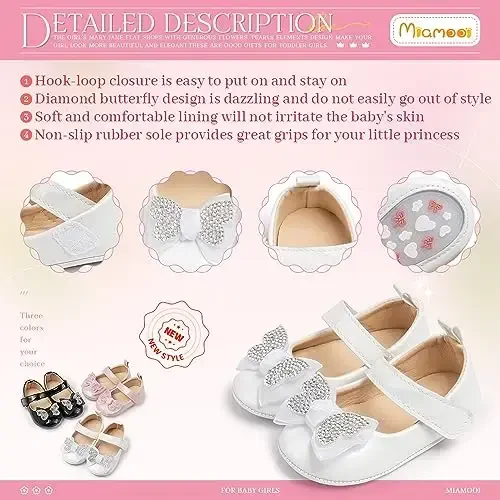 Miamooi Infant Baby Girls To'y Ko'ylagi Poyafzallari Bow Balet Princess Mary Jane Flats Kichkintoy Birinchi Yuruvchilar Sneaker Yangi Tug'ilgan Chaqaloq Kremli Cho'qintirish Poyafzallari - 5