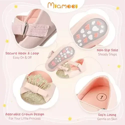 Miamooi Infant Baby Girls To'y Ko'ylak Poyafzallari Bow Ballet Princess Mary Jane Flats Toddler Birinchi Qadamlar Krossovkasi Yangi Tug'ilgan Chaqaloq Cho'qintirish Poyafzallari - 3