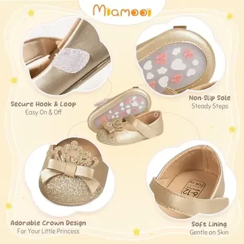 Miamooi Infant Baby Girls To'y Liboslari Poyafzallari Bow Balet Princess Mary Jane Flats Toddler Birinchi Walkers Sneaker Yangi tug'ilgan Crib Cho'qintirish Poyafzallari - 4