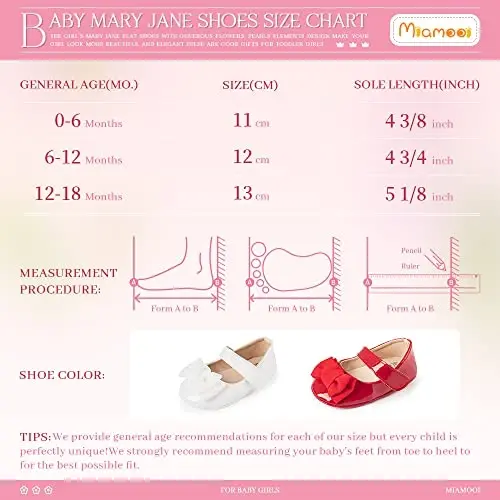 Miamooi Infant Baby Girls Wedding Dress Shoes Bow Ballet Princess Mary Jane Flats Toddler First Walkers Sneaker Newborn Crib Baptism Shoes - 6