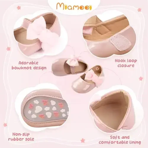 Miamooi Infant Baby Girls Wedding Dress Shoes Bow Ballet Princess Mary Jane Flats Toddler First Walkers Sneaker Newborn Crib Baptism Shoes - 2
