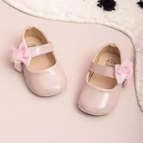 Miamooi Infant Baby Girls Wedding Dress Shoes Bow Ballet Princess Mary Jane Flats Toddler First Walkers Sneaker Newborn Crib Baptism Shoes - 3