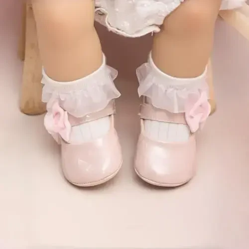 Miamooi Infant Baby Girls Wedding Dress Shoes Bow Ballet Princess Mary Jane Flats Toddler First Walkers Sneaker Newborn Crib Baptism Shoes - 5