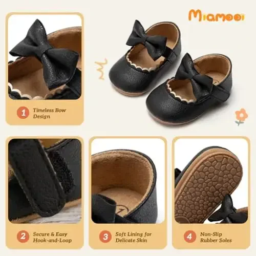 Miamooi Infant Baby Girls Wedding Dress Shoes Bow Ballet Princess Mary Jane Flats Toddler First Walkers Sneaker Newborn Crib Baptism Shoes - 1