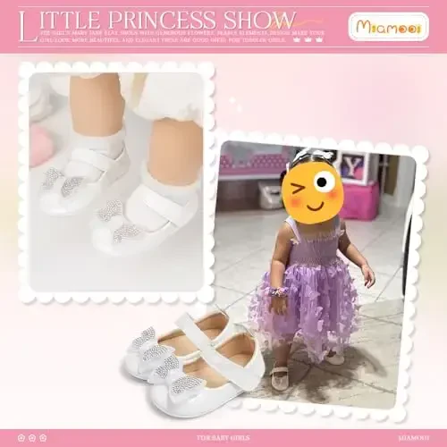 Miamooi Infant Baby Girls Wedding Dress Shoes Bow Ballet Princess Mary Jane Flats Toddler First Walkers Sneaker Newborn Crib Baptism Shoes - 2