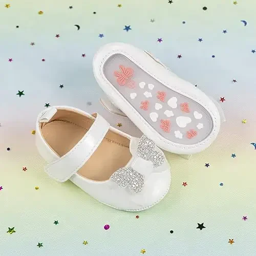 Miamooi Infant Baby Girls Wedding Dress Shoes Bow Ballet Princess Mary Jane Flats Toddler First Walkers Sneaker Newborn Crib Baptism Shoes - 4