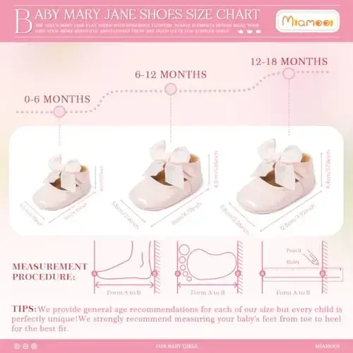 Miamooi Infant Baby Girls Wedding Dress Shoes Bow Ballet Princess Mary Jane Flats Toddler First Walkers Sneaker Newborn Crib Baptism Shoes - 6