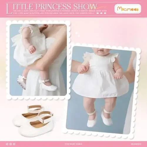 Miamooi Infant Baby Girls Wedding Dress Shoes Bow Ballet Princess Mary Jane Flats Toddler First Walkers Sneaker Newborn Crib Baptism Shoes - 3