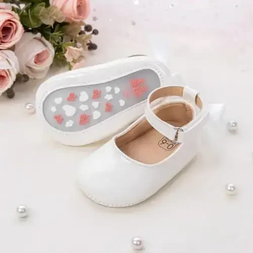 Miamooi Infant Baby Girls Wedding Dress Shoes Bow Ballet Princess Mary Jane Flats Toddler First Walkers Sneaker Newborn Crib Baptism Shoes - 4