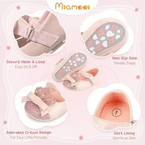 Miamooi Infant Baby Girls Wedding Dress Shoes Bow Ballet Princess Mary Jane Flats Toddler First Walkers Sneaker Newborn Crib Baptism Shoes - MIAMOOI (1)