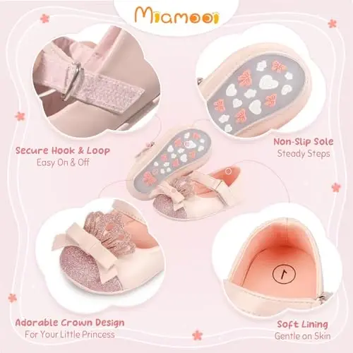 Miamooi Infant Baby Girls Wedding Dress Shoes Bow Ballet Princess Mary Jane Flats Toddler First Walkers Sneaker Newborn Crib Baptism Shoes - 2