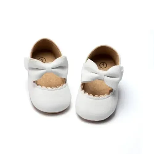 Miamooi Infant Baby Girls Wedding Dress Shoes Bow Ballet Princess Mary Jane Flats Toddler First Walkers Sneaker Newborn Crib Baptism Shoes - 3